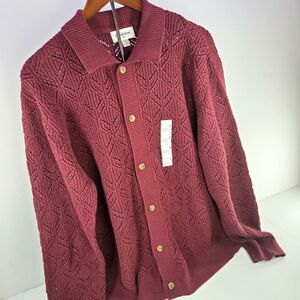 Goodfellow & Co Maroon Knit Polo Cardigan Sweater Size M